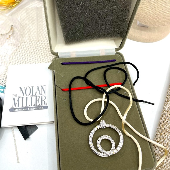 Nolan Miller Pave Circle Pendant Necklace Set – 16", 4 Cords, Box & Certificate - Picture 1 of 12